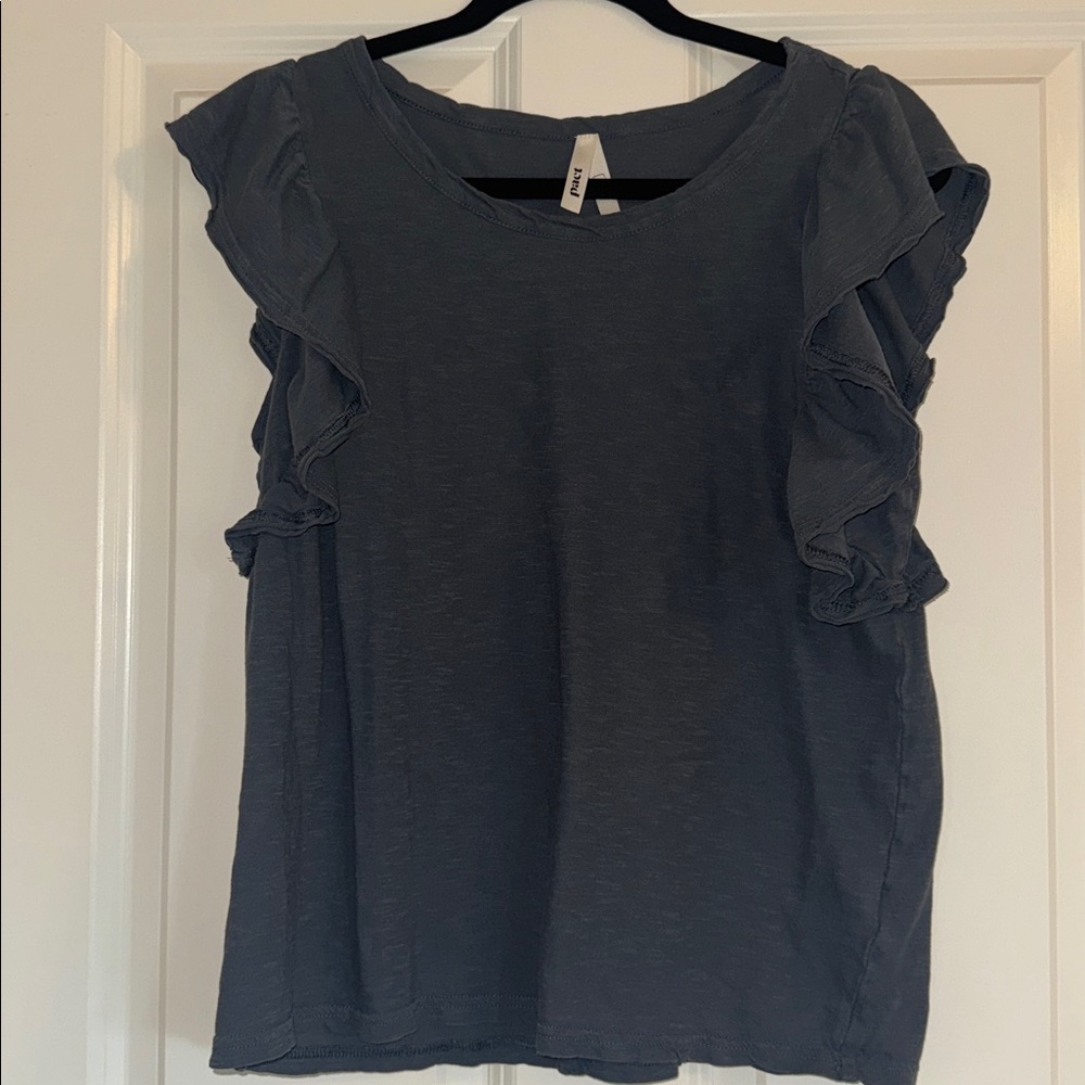 Pact Sisley Slate Organic Cotton Ruffle Sleeve Tee Woman’s Large